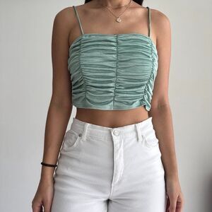 Mint blue ruched cami crop top